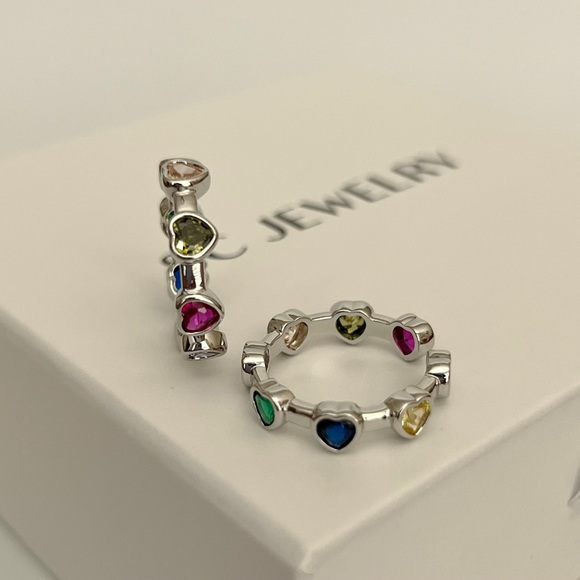 Adjustable Heart Ring Platinum Plated Colorful Heart Zircon - Picture 1 of 9